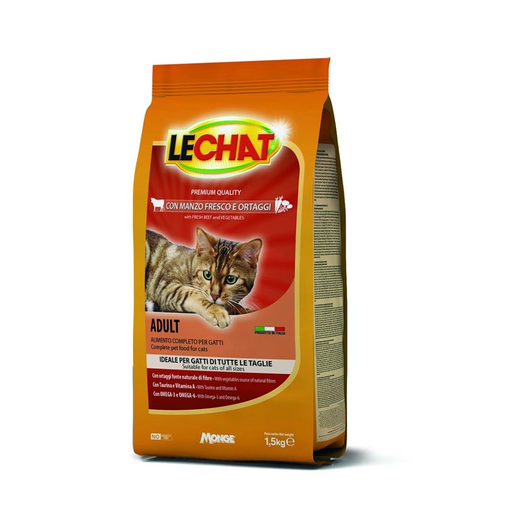 LeChat Adult Kibbles with Fresh Beef and Vegetables – 1.5 kg