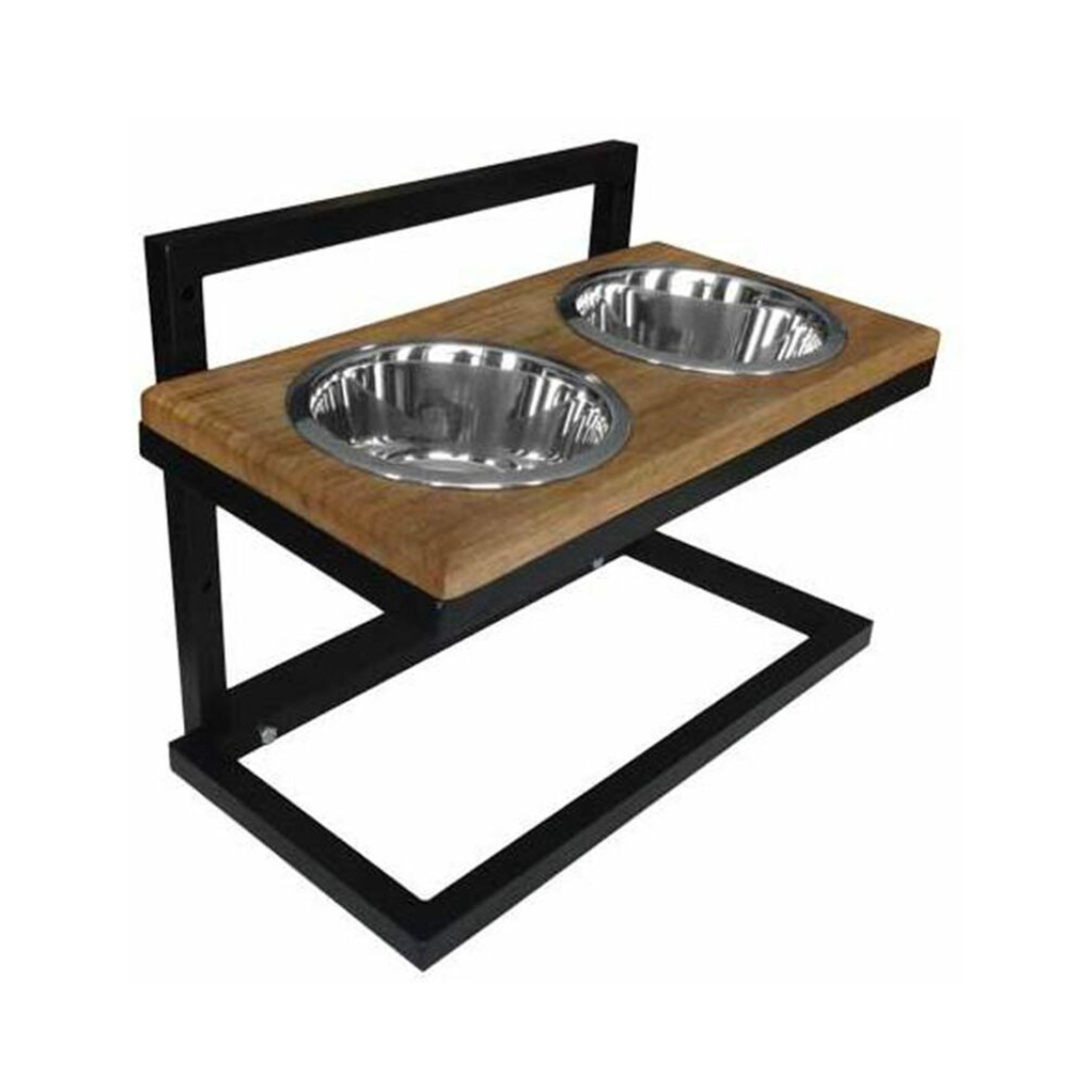 IdealDog Wooden Adjustable Bowl Stand with Stainless Steel Bowls (2 × 800 ml)