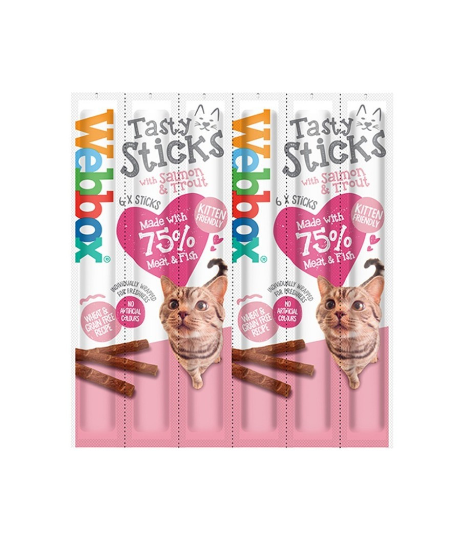 Webbox Tasty Sticks with Salmon & Trout – Cat & Kitten Treats (6 Sticks)