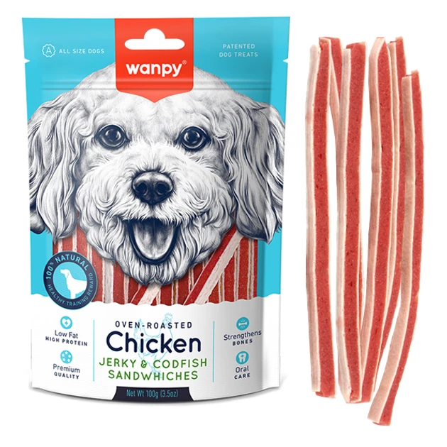 Wanpy Chicken Jerky & Codfish Sandwiches 100gm