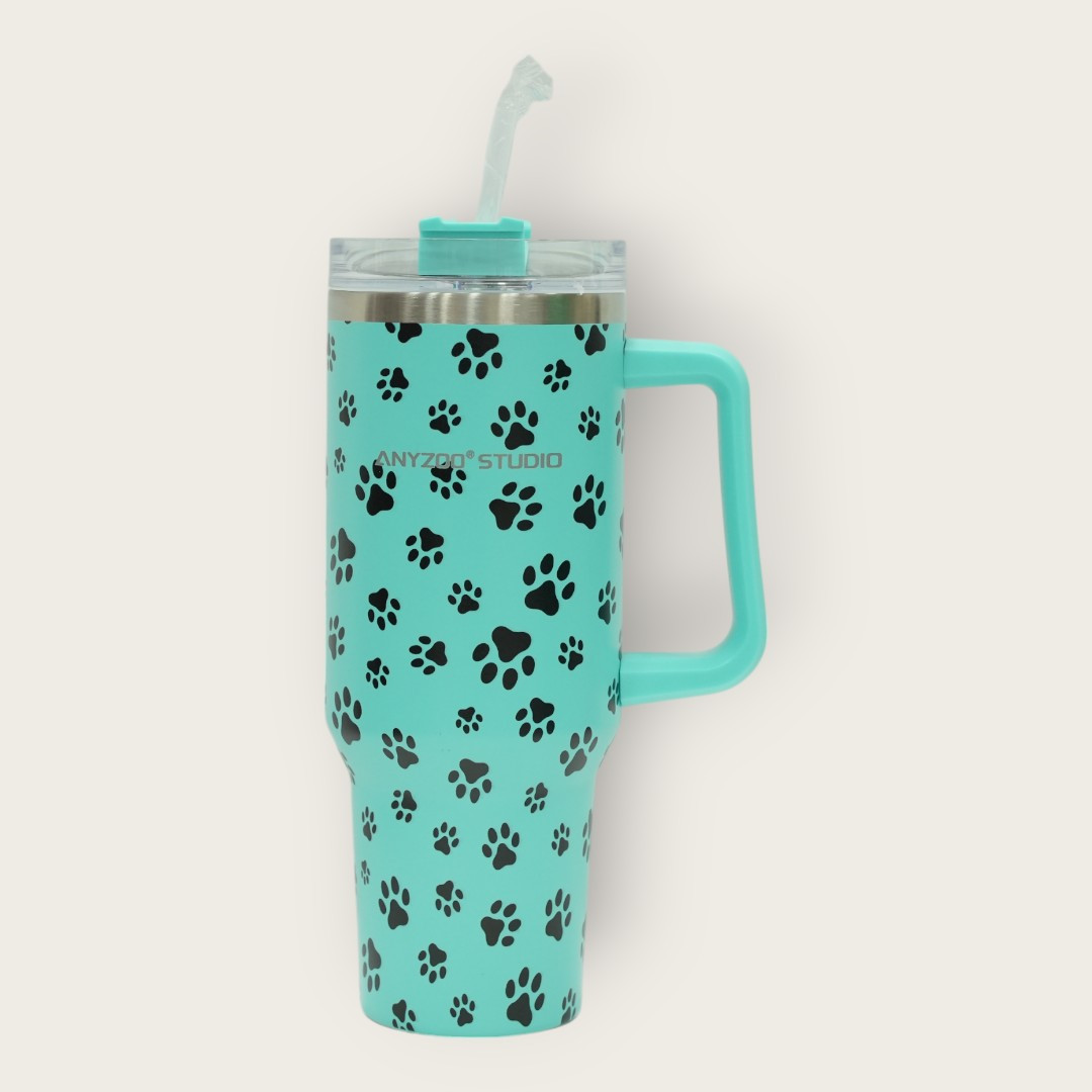 Teal Paw Print Tumbler with Black Prints