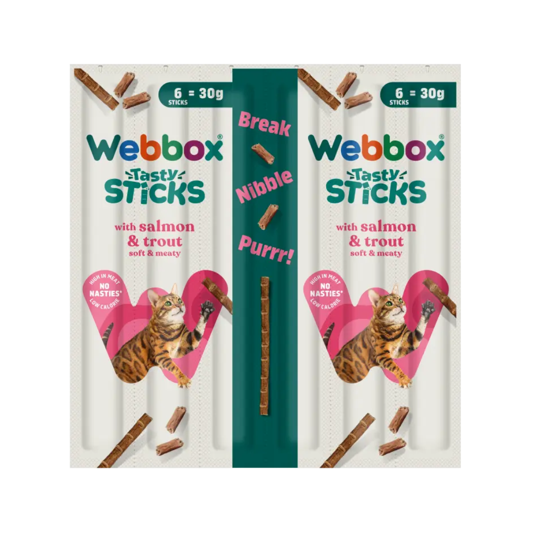 Webbox Tasty Sticks with Salmon & Trout – Cat & Kitten Treats (6 Sticks)