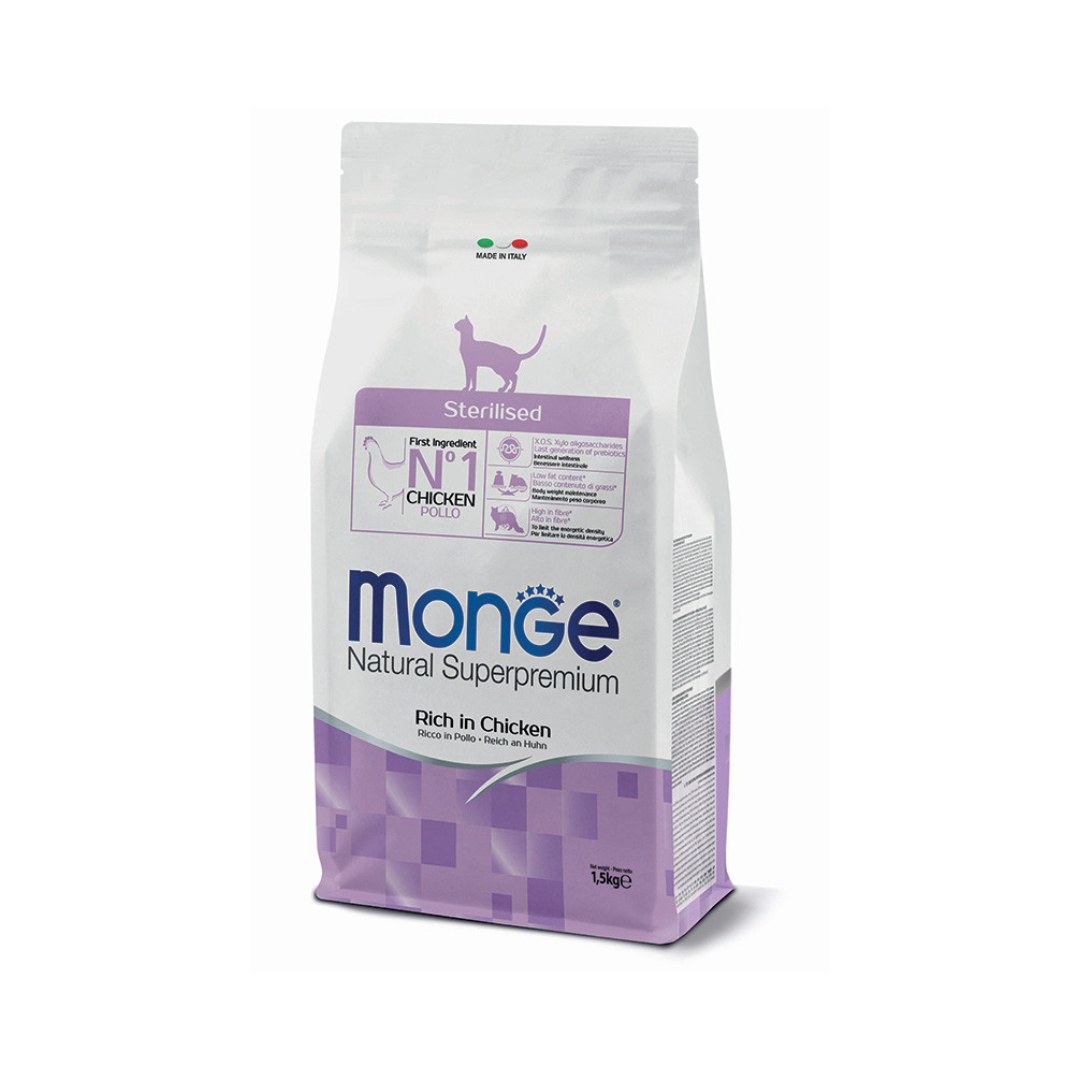 Monge Natural Superpremium Sterilised Cat Food – Rich in Chicken 1.5kg