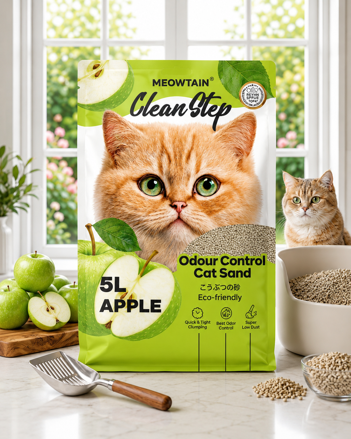 Meowtain Clean Step Apple Odour Control Cat Sand 5L