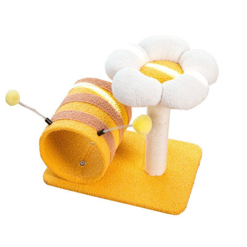 Honeybee-Themed Cat Tree with Tunnel & Scratching Post – 44 × 30 × 43 cm