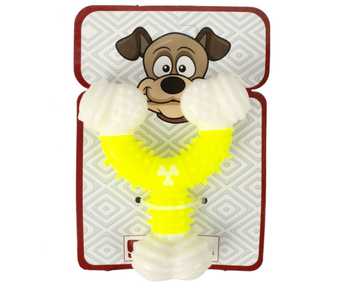 Flip Pet Y-Shaped Durable Chew Toy for Dogs – Yellow & White