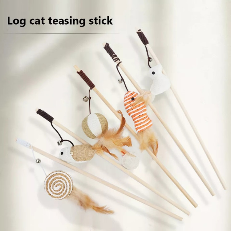 Log Cat Teasing Stick Cat Toy
