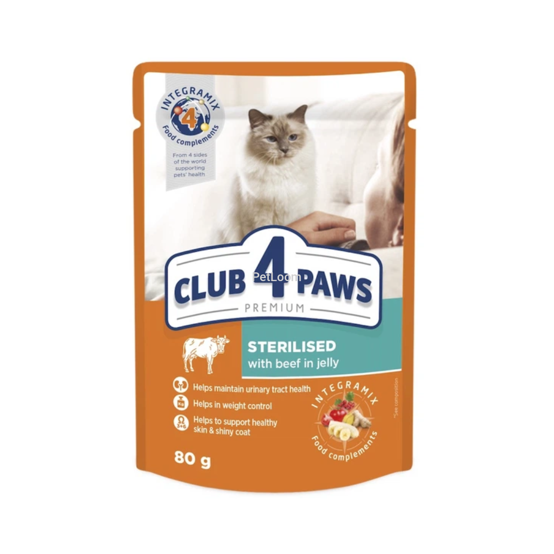 Club 4 Paws Premium Sterilised Cat Wet Food with Beef in Jelly – 80gm
