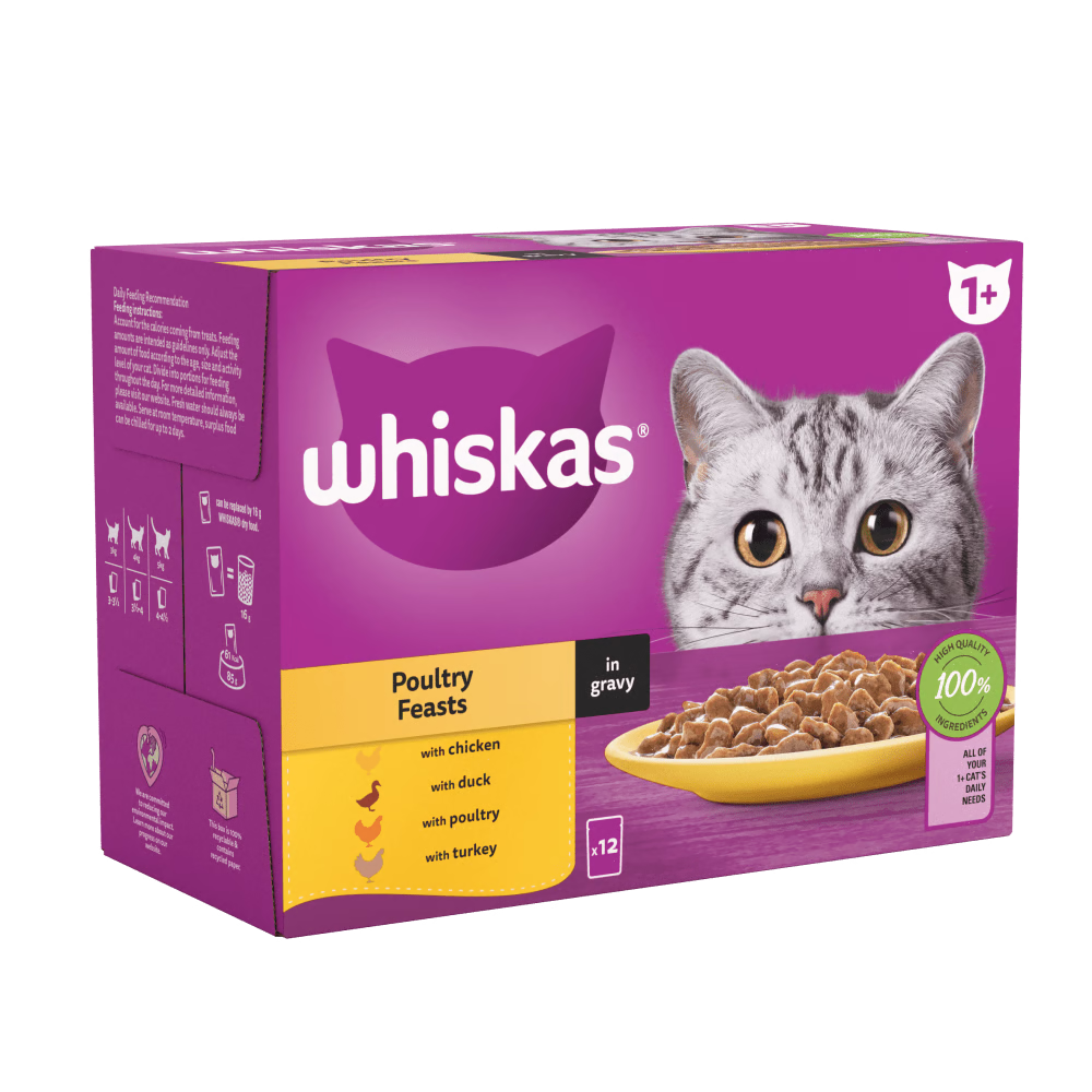 Whiskas 1+ Poultry Feasts Adult Wet Cat Food Pouches In Gravy