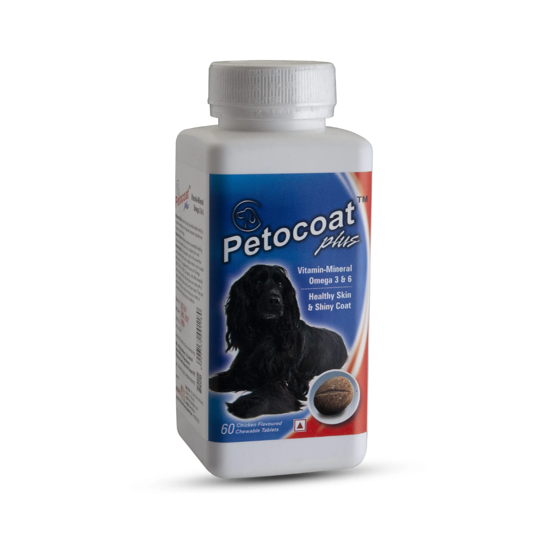 Ektek Pharma Petocoat Plus Vitamin-Mineral Omega 3 & 6 for Dogs – 60 Chewable Tablets
