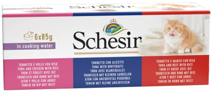 Schesir Nature Cat Food in Cooking Water – 6 x 85g Mix Pack