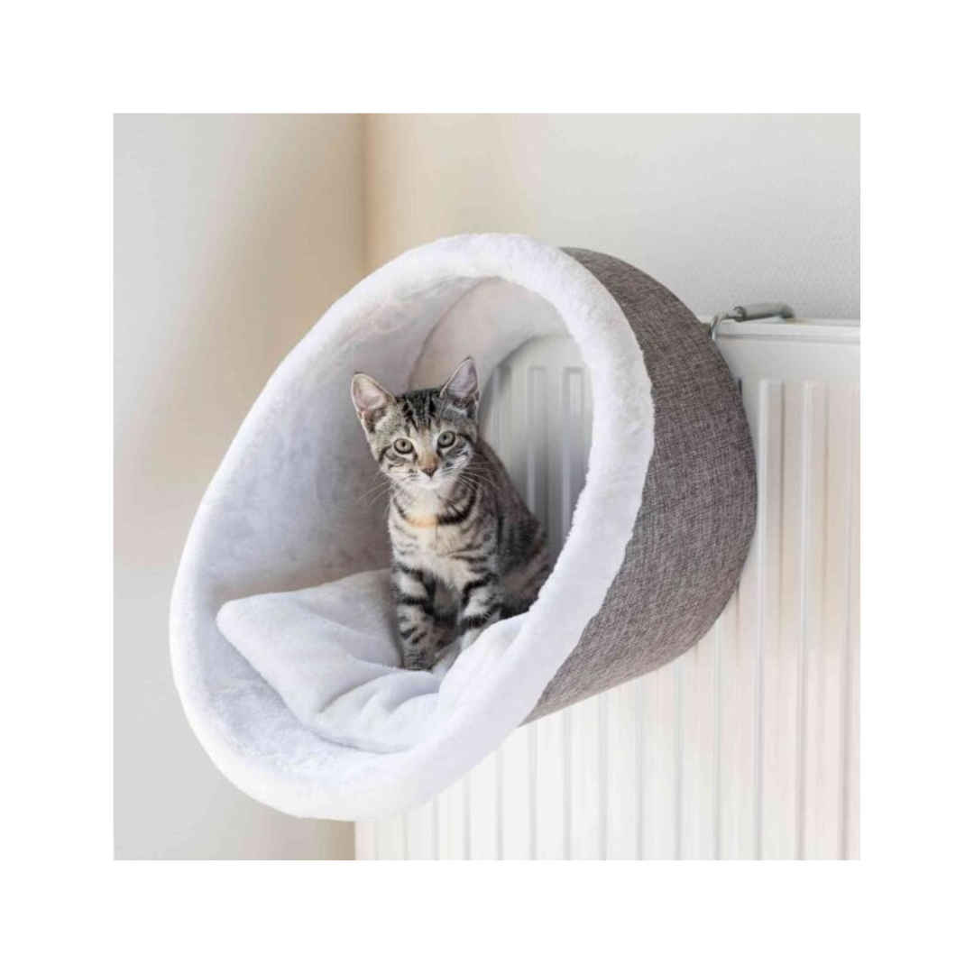 Radiator cuddly cave, shorthair plush/upholstery, ø 38 × 34 cm, white/grey