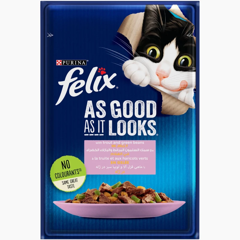 Purina Felix As Good As It Looks Wet Food with Trout and Green Bean in Jelly for Adult Cats