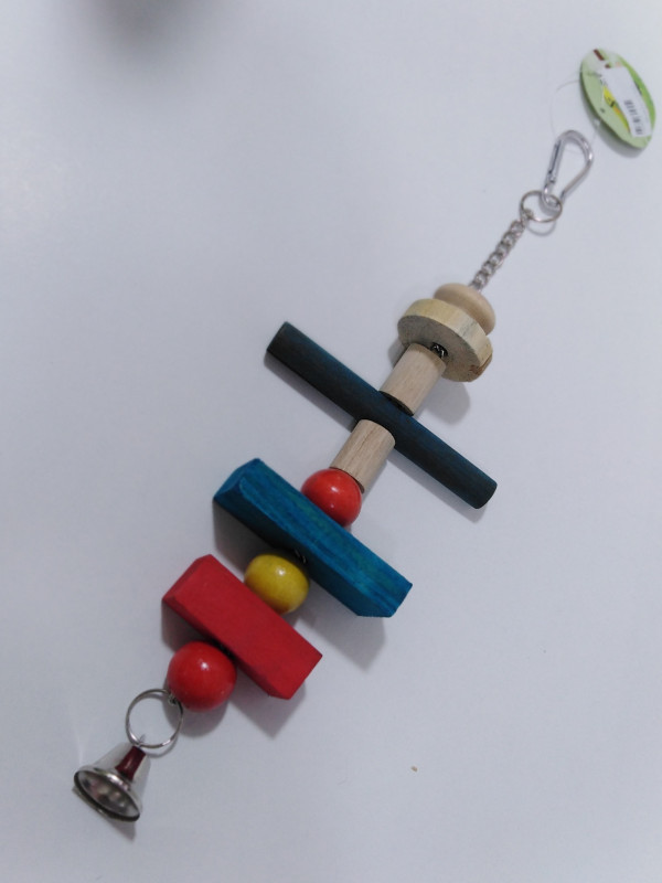 Vertical Hanging Bird Toy with Wooden Blocks and Bell