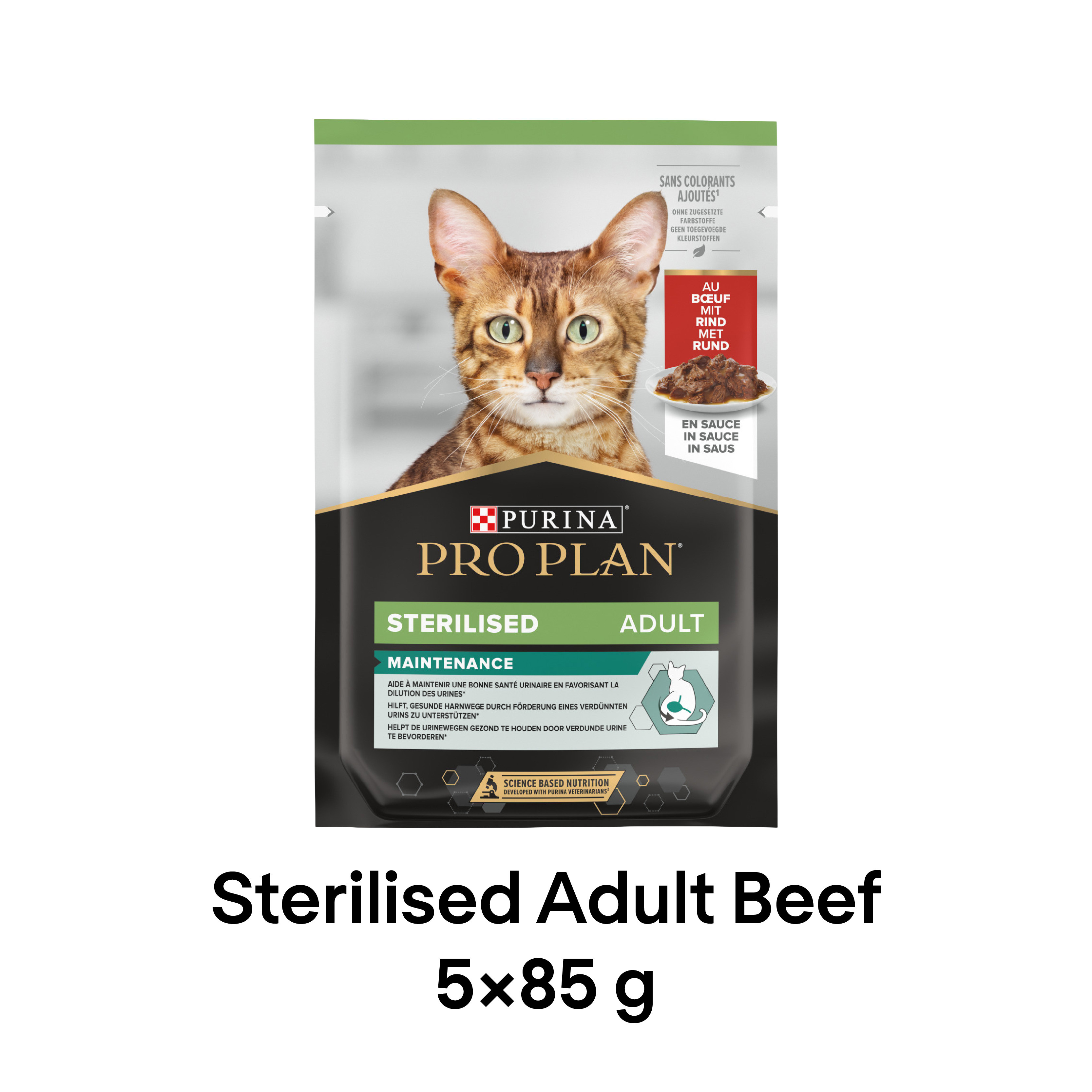 Pro Plan Sterilised Wet Cat Food, Beef in Gravy, 5x85g