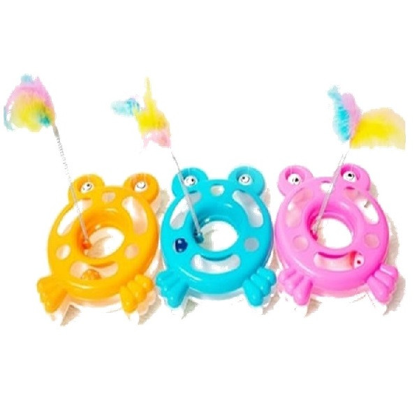 Frog-Shaped Interactive Cat Toy with Rolling Ball & Feather