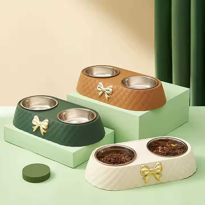 Elegant Stainless Steel Pet Feeding Set – Double Bowl Design
