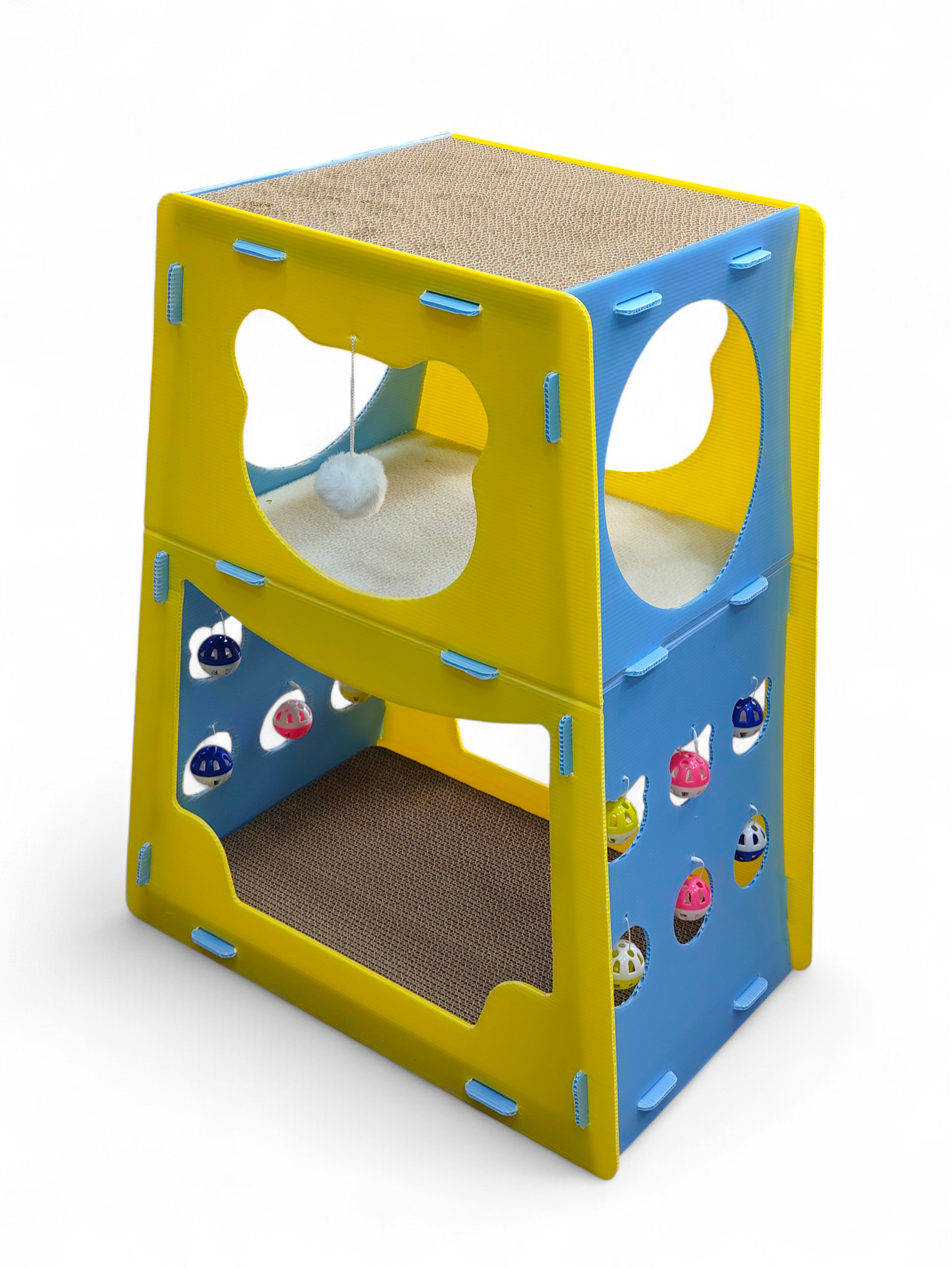 Modular 2-Level Cat Activity Center with Scratcher & Interactive Toys