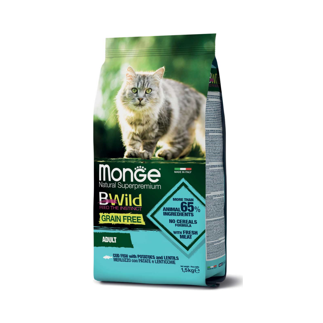 Monge BWild Grain Free Formula Adult Cat Codfish with Potatoes and Lentils 1.5 Kg