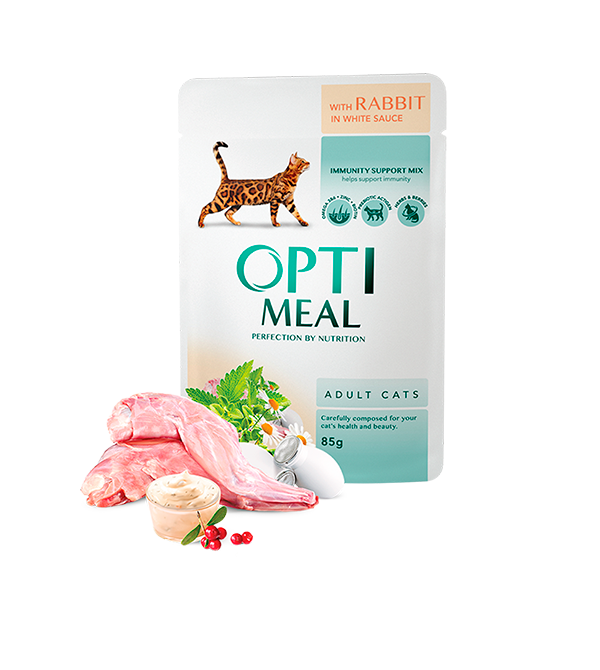 Optimeal Wet Food for Adult Cats – Rabbit in White Sauce