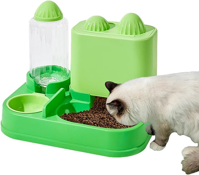 Gravity Cat Food & Water Dispenser – 2-in-1 Feeder (Green)