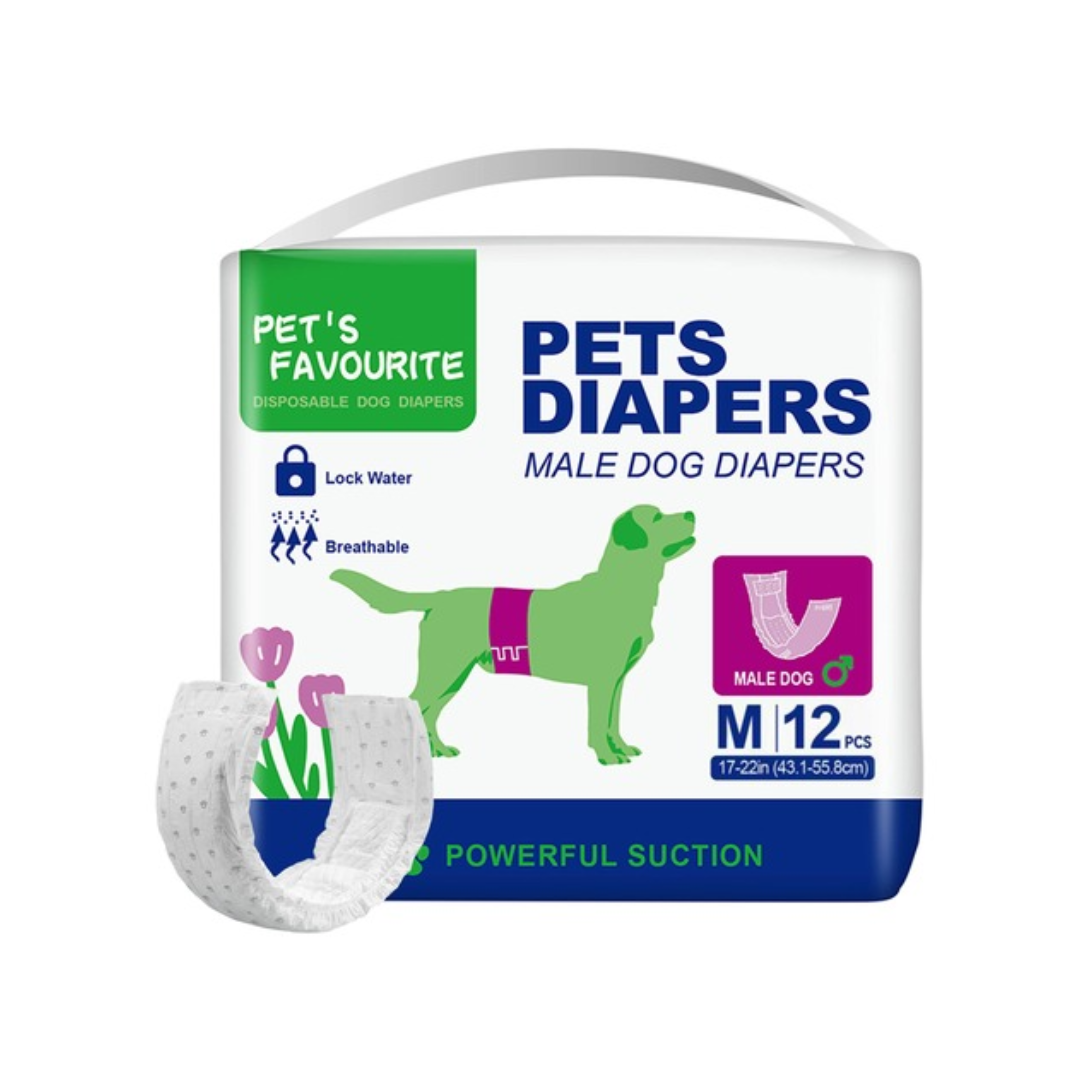 Pet’s Favourite Disposable Male Dog Diapers – Medium (12 Pcs)