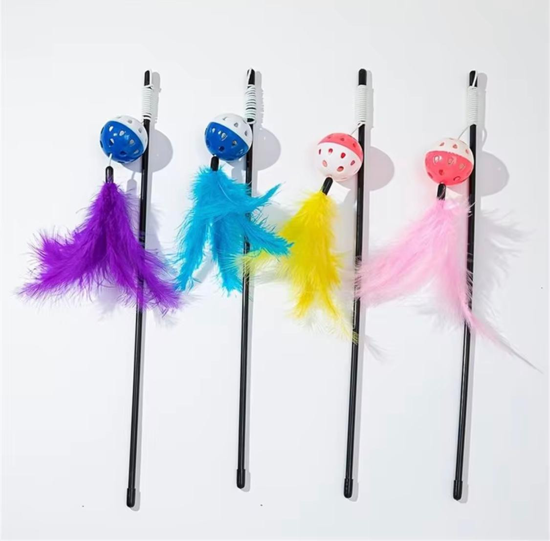 Interactive Feather Ball Wand Toy for Cats – Assorted Colors