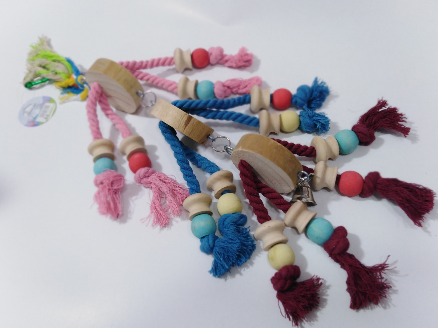 Multi-Rope & Wooden Bead Bird Toy with Bell