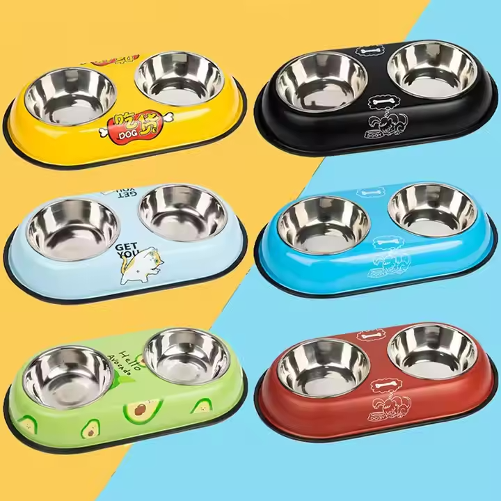 Double Bowl with Stainless Steel Design for Pets