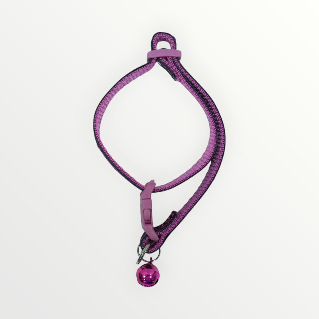 Pink and Black Cat Collar with Bell
