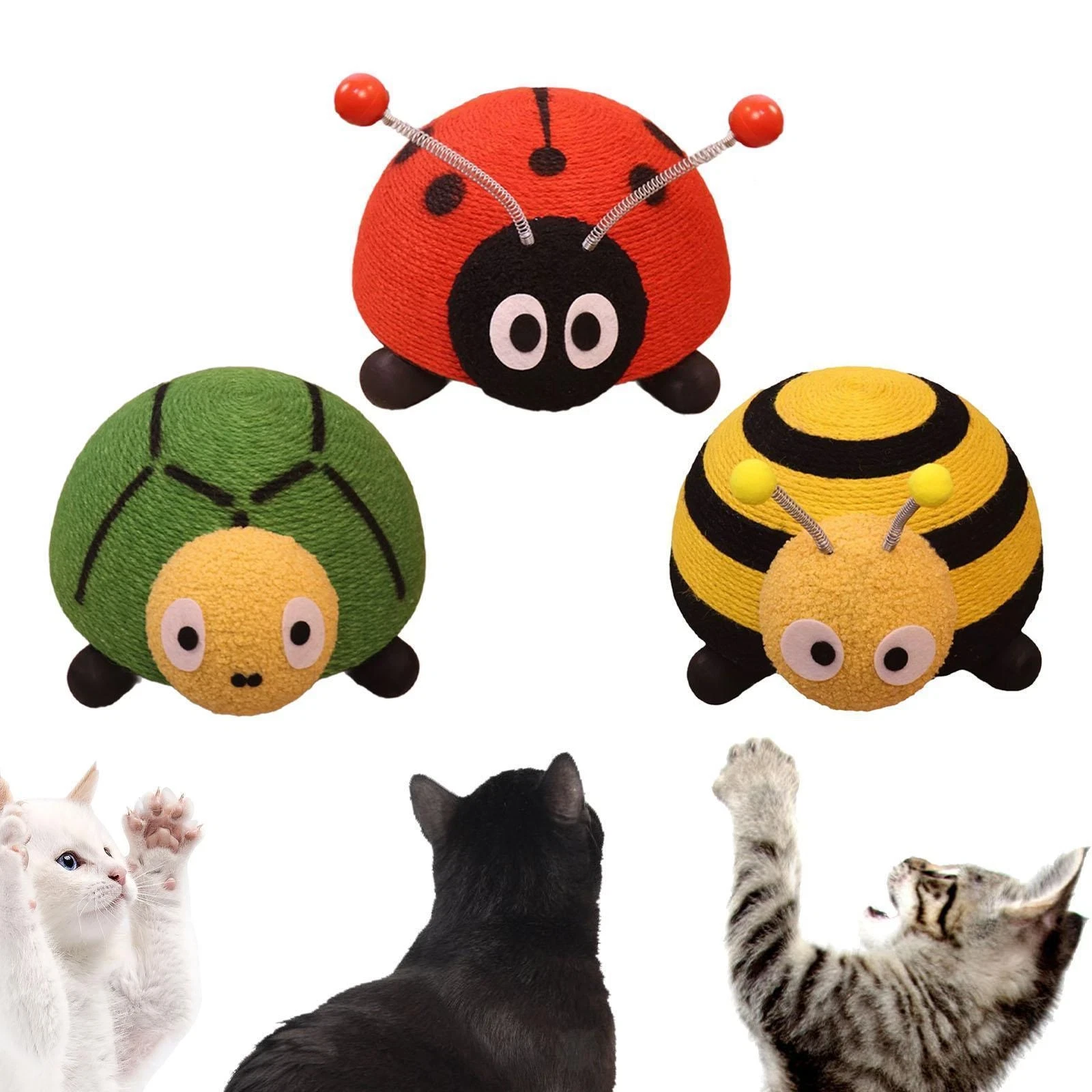 Insect-Shaped Cat Scratching Toys (Ladybug, Bee & Turtle Design)