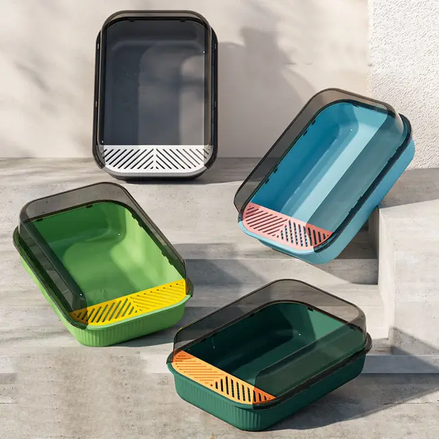 Modern Open Cat Litter Box with Transparent Guard