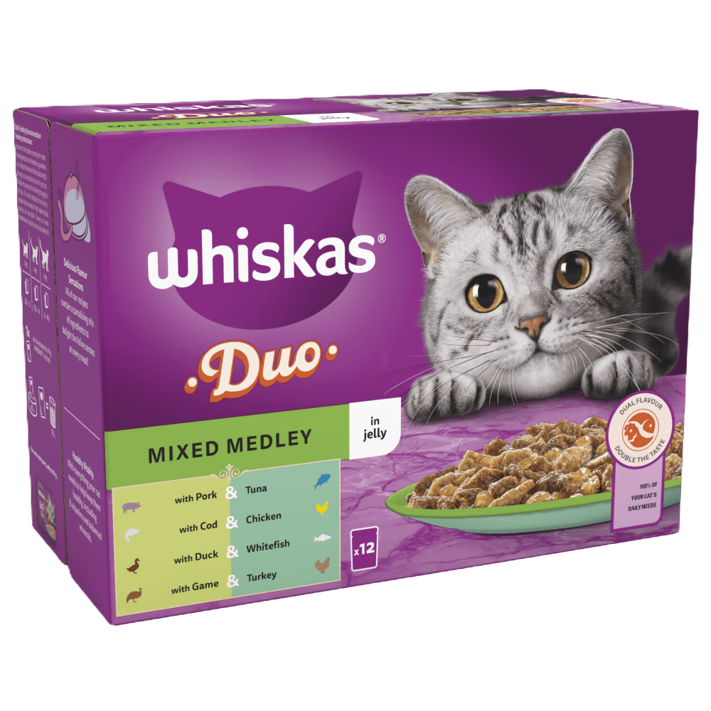 Whiskas 1+ Duo Mixed Medley Adult Wet Cat Food Pouches In Jelly