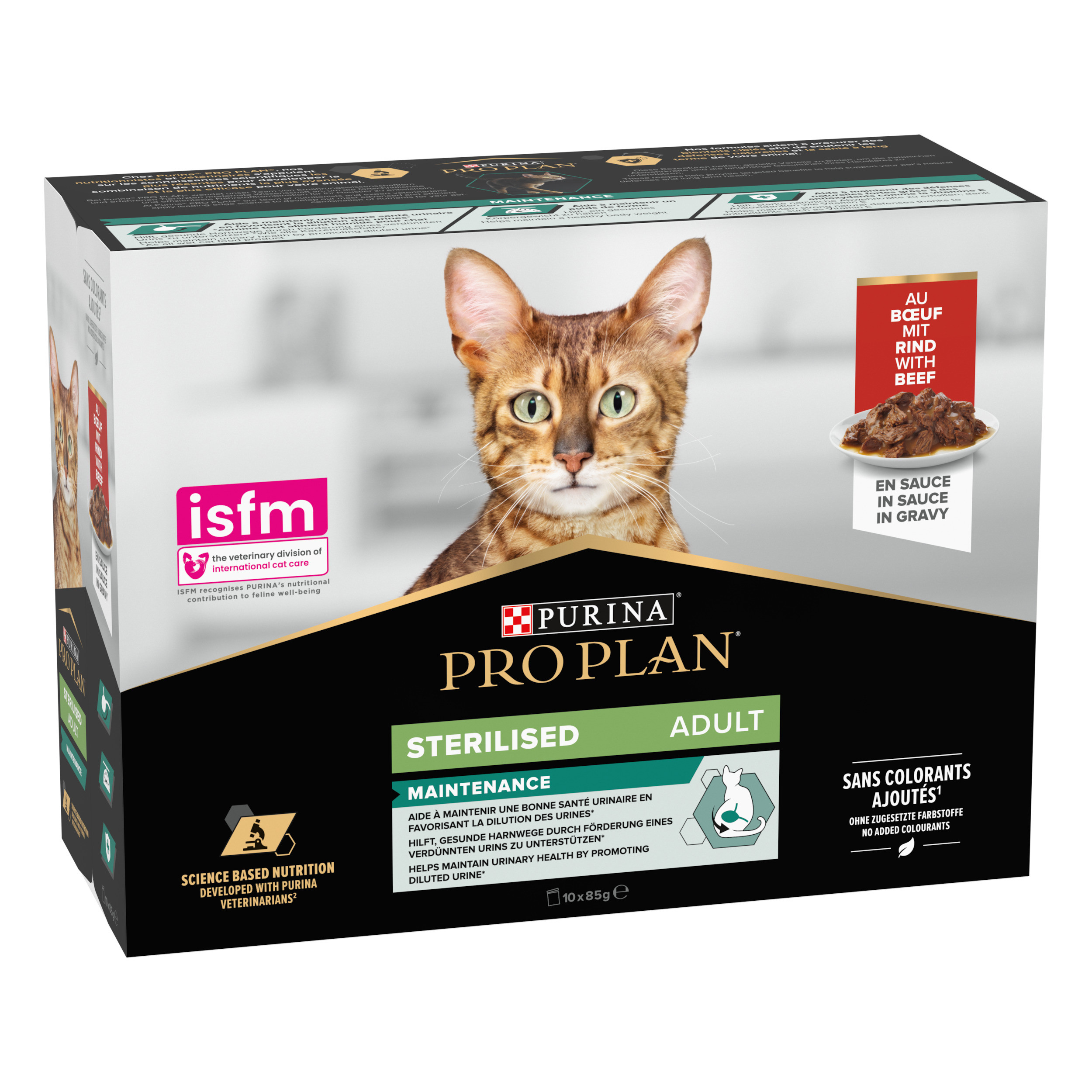 Pro Plan Sterilised Wet Cat Food, Beef in Gravy, Multipack 10x85g