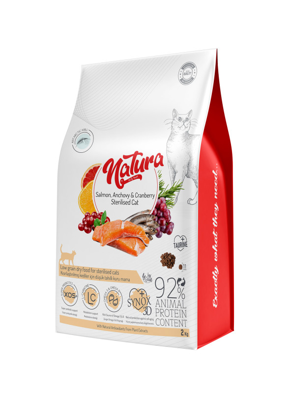Natura Low Grain Sterilised Cat Food with Salmon, Anchovy & Cranberry