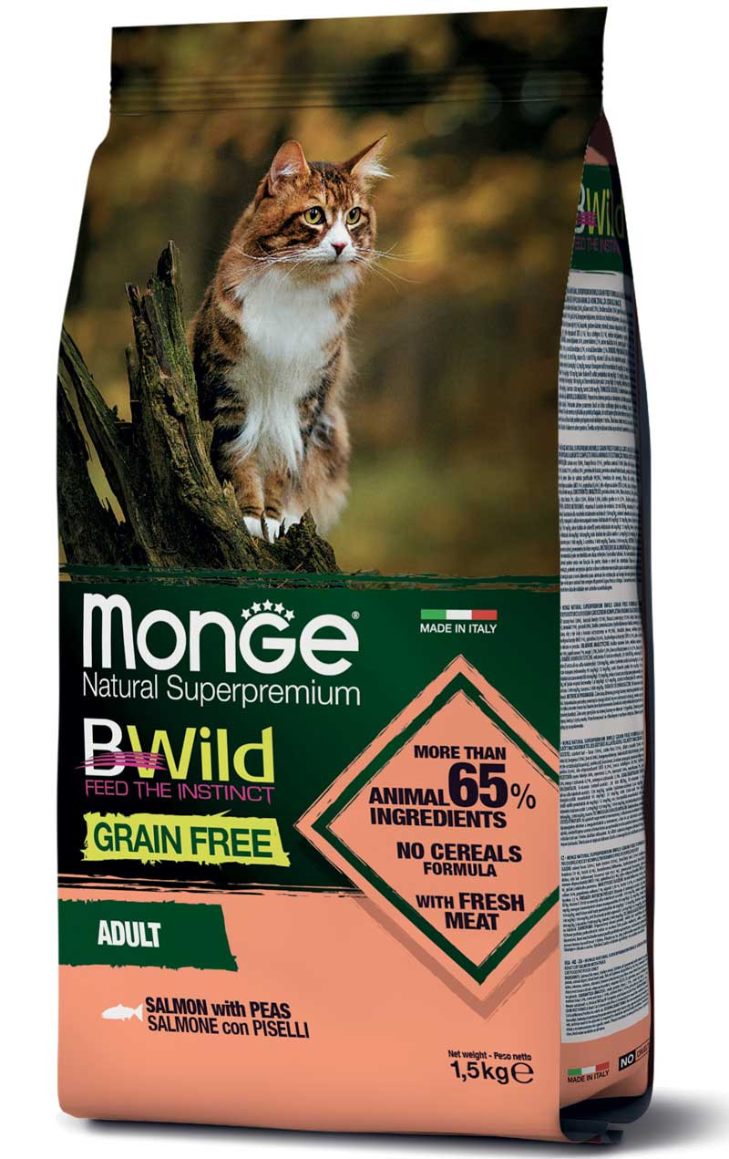 Monge BWild Grain Free Formula Adult Cat – Salmon with Peas 1.5kg