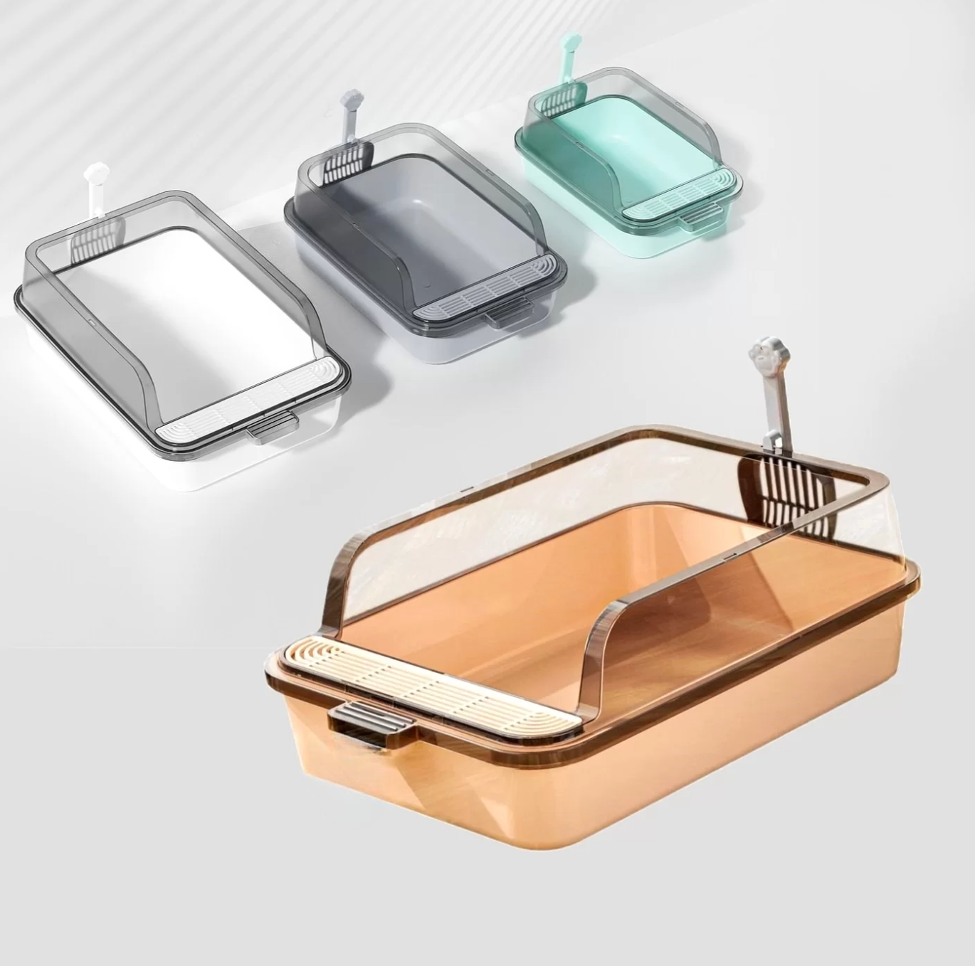 Open-Top Cat Litter Box with High Sides & Scoop