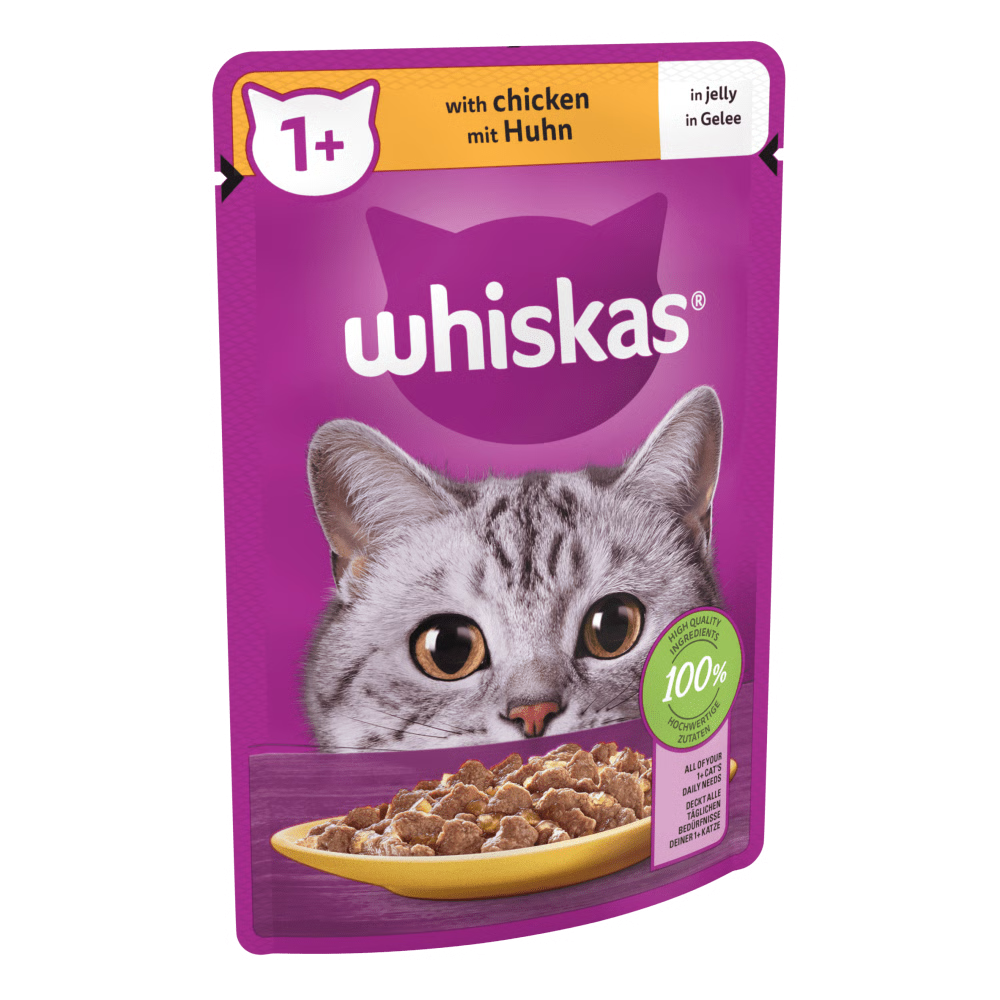 Whiskas 1+ Adult Wet Cat Food Pouches In Jelly With Chicken 85g