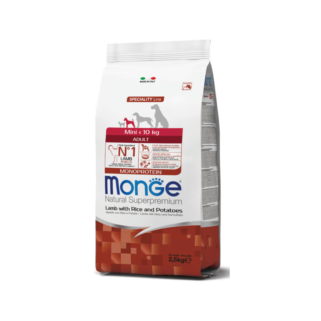 Monge Natural Superpremium Mini Adult Monoprotein Lamb with Rice and Potatoes – 2.5 kg