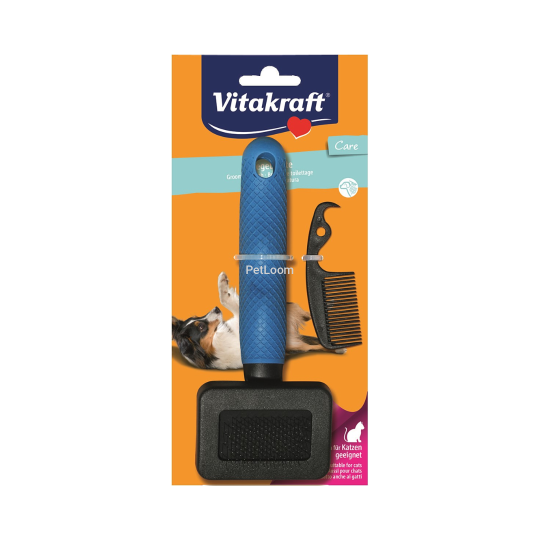 Vitakraft Care Slicker Brush with Grooming Comb for Dogs & Cats (Assorted Colors)