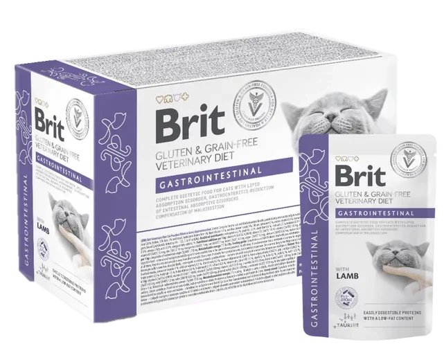 Brit Grain & Gluten-Free Veterinary Diet Cat Pouch Fillets in Gravy Gastrointestinal – Lamb