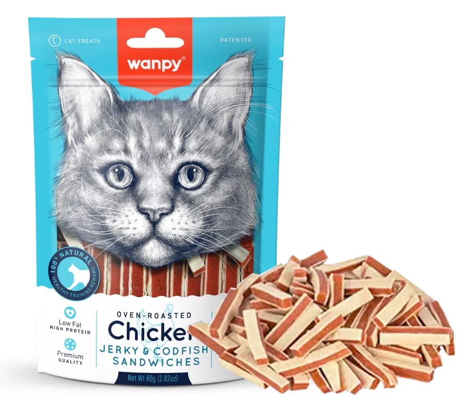 Wanpy Cat Oven-Roasted Chicken Jerky & Codfish Sandwiches