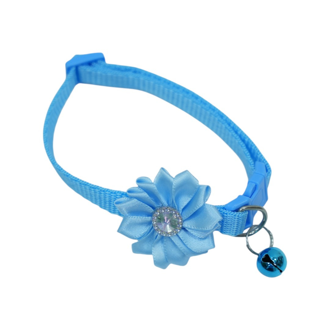 Blue Cat Collar with Flower and Bell