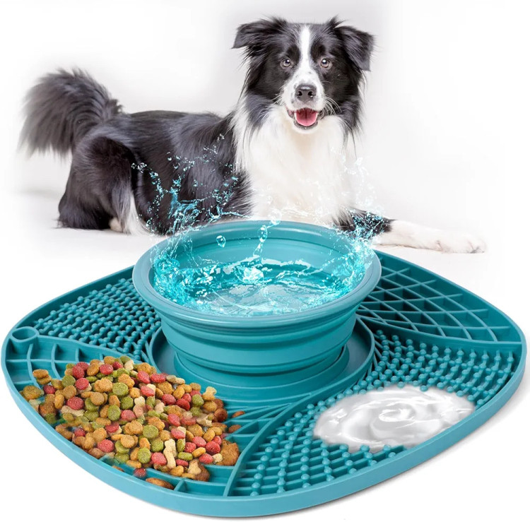 All-in-One Slow Feeder & Licking Pad with Collapsible Water Bowl