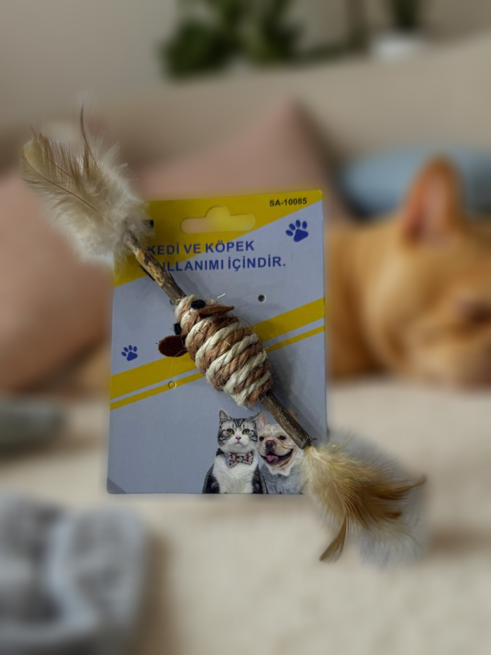 Catnip Feather Rope Toy – Interactive Chew & Play Stick for Cats and Small Dogs