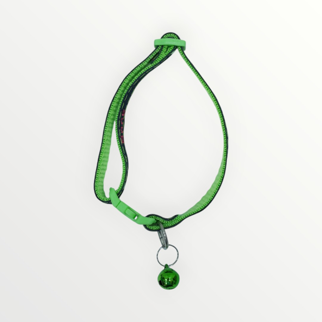 Green and Black Cat Collar with Bell