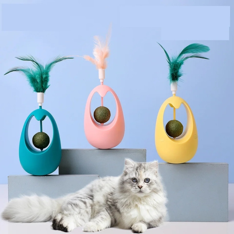 Interactive Feather Cat Toy with Catnip Ball
