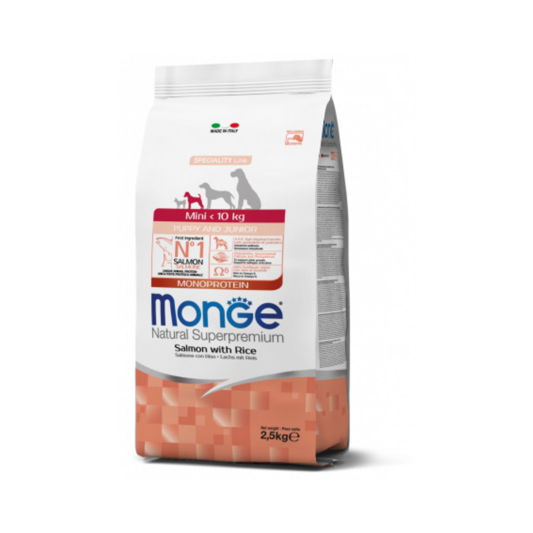 Monge Natural Superpremium Specialty Line Mini Puppy & Junior Dog Food – Monoprotein Salmon with Rice 2.5Kg