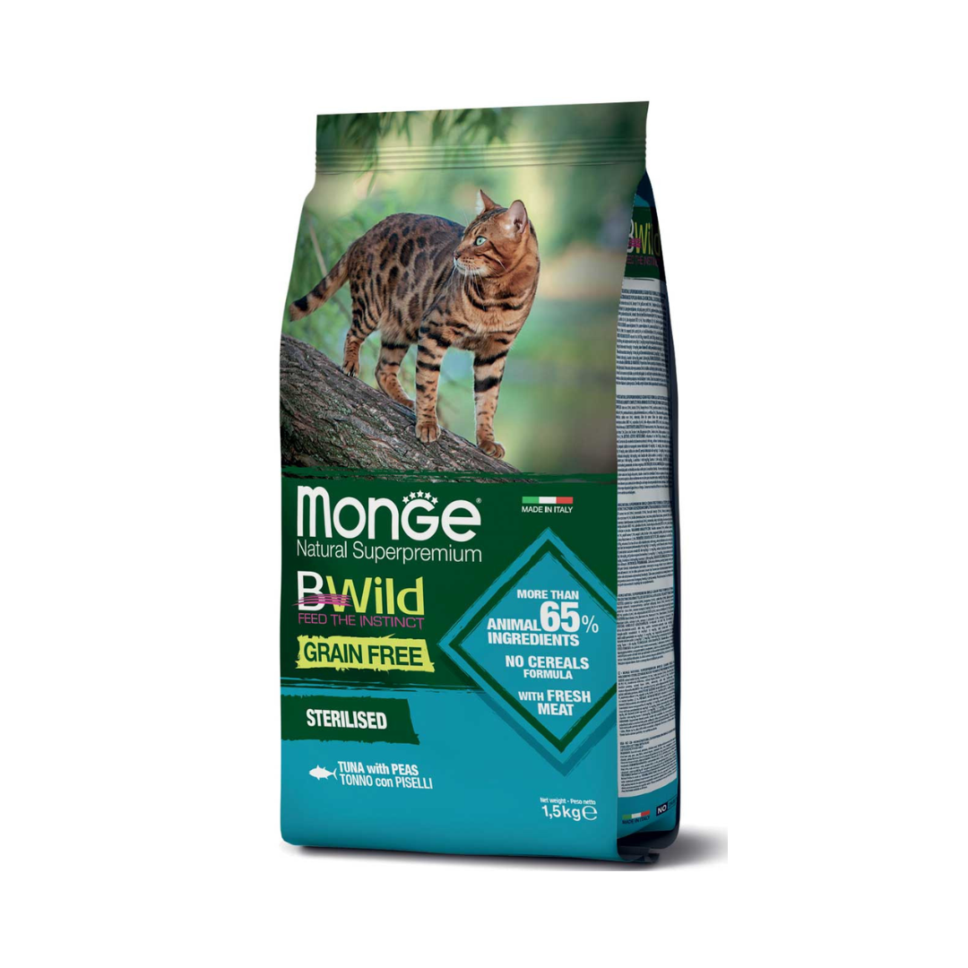 Monge BWild Grain Free Formula – Sterilised Cat Food with Tuna & Peas