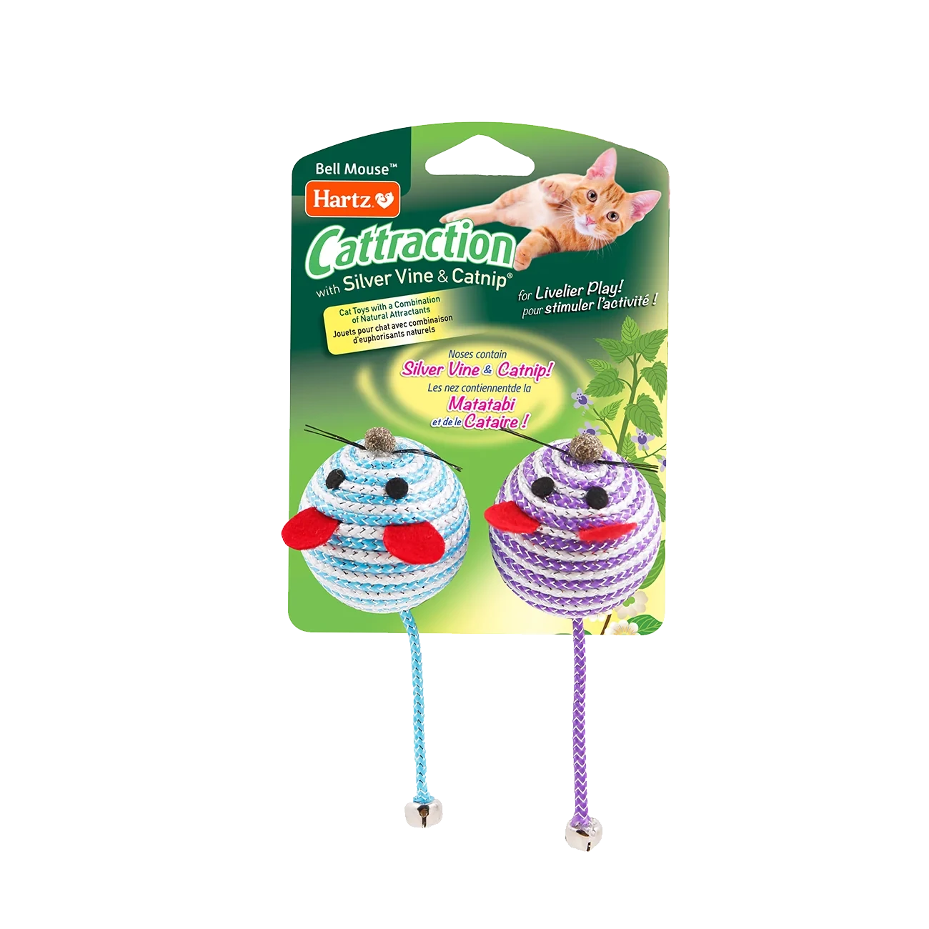 Hartz Cattraction with Silver Vine & Catnip Bell Mouse Cat Toy (2 Pack)